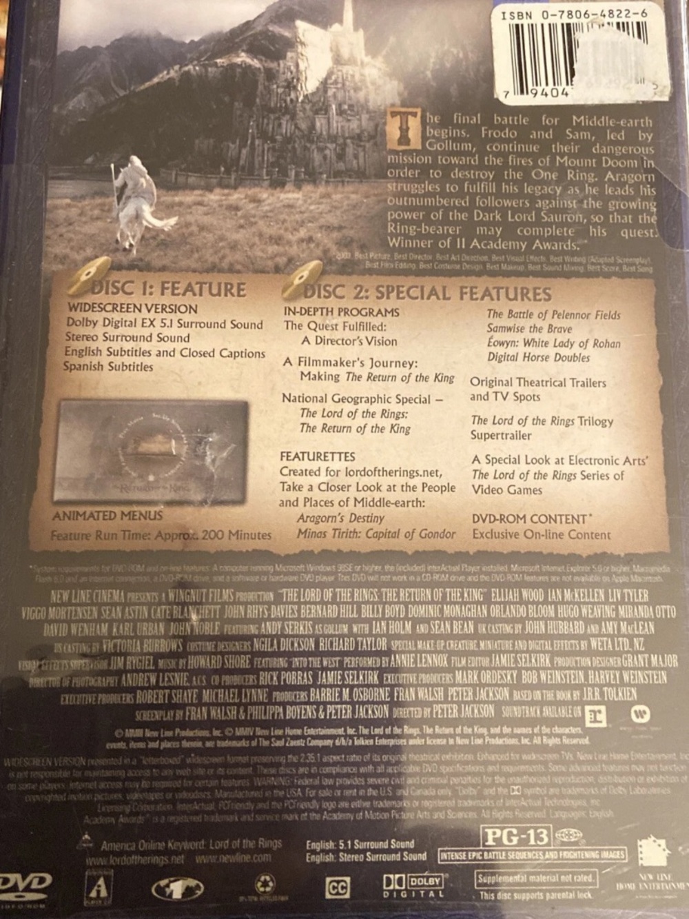 The Lord of the Rings: The Return of the King (DVD, Widescreen 2 Disc Set Sealed - Picture 2 of 3